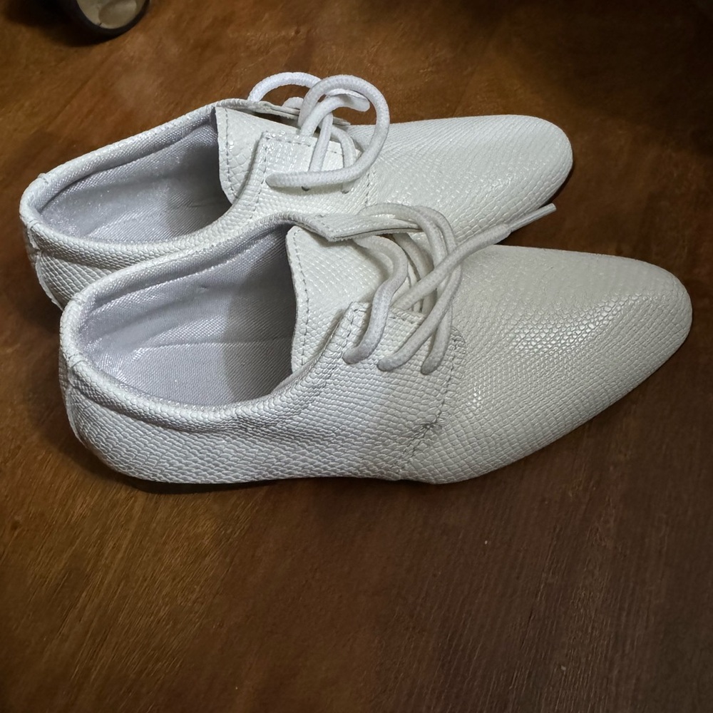 White Textured Lace-Up Shoes